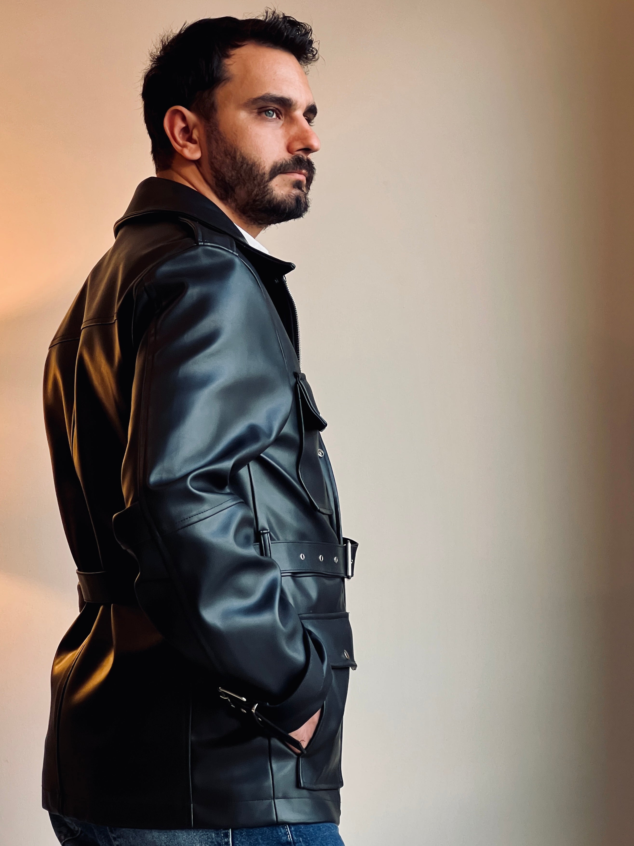 KEMERLİ DERİ PARKA CEKET