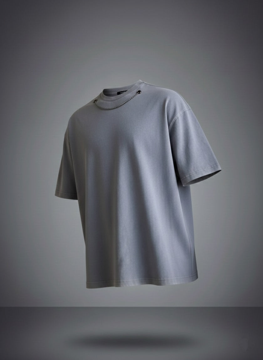 Zincir Kolye Detaylı Yıkamalı Oversize Tişört