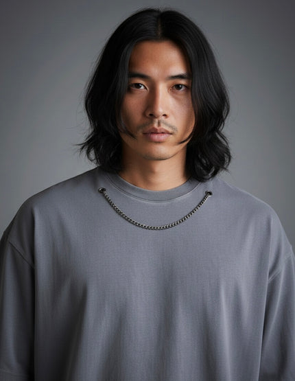 Chain Necklace Detailed Washed Oversize T-Shirt