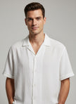Erkek Beyaz Dokulu Kısa Kollu Gömlek - Modern Apaş Yaka & Relax Fit