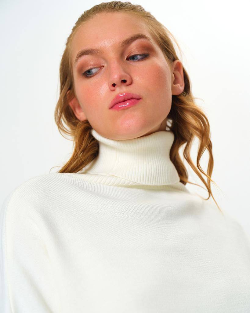 Ecru Turtleneck Oversize Women's Knitwear Sweater