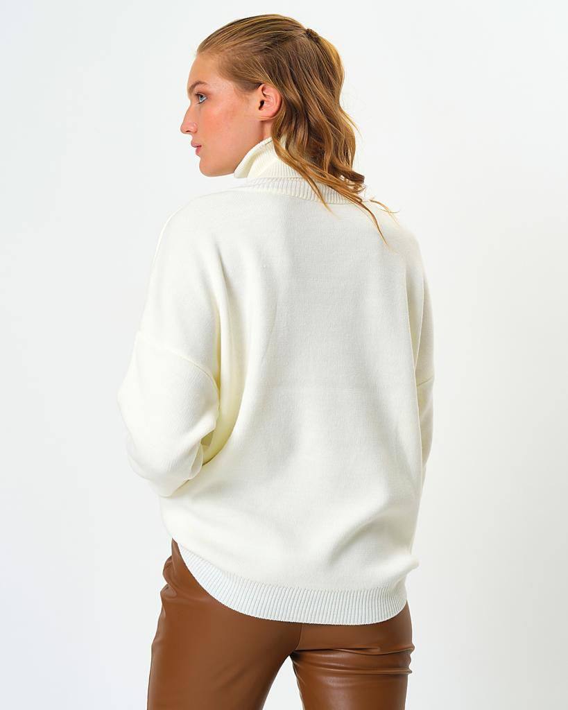 Ecru Turtleneck Oversize Women's Knitwear Sweater