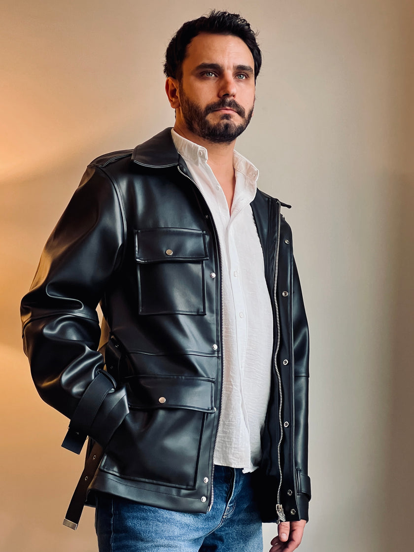 KEMERLİ DERİ PARKA CEKET