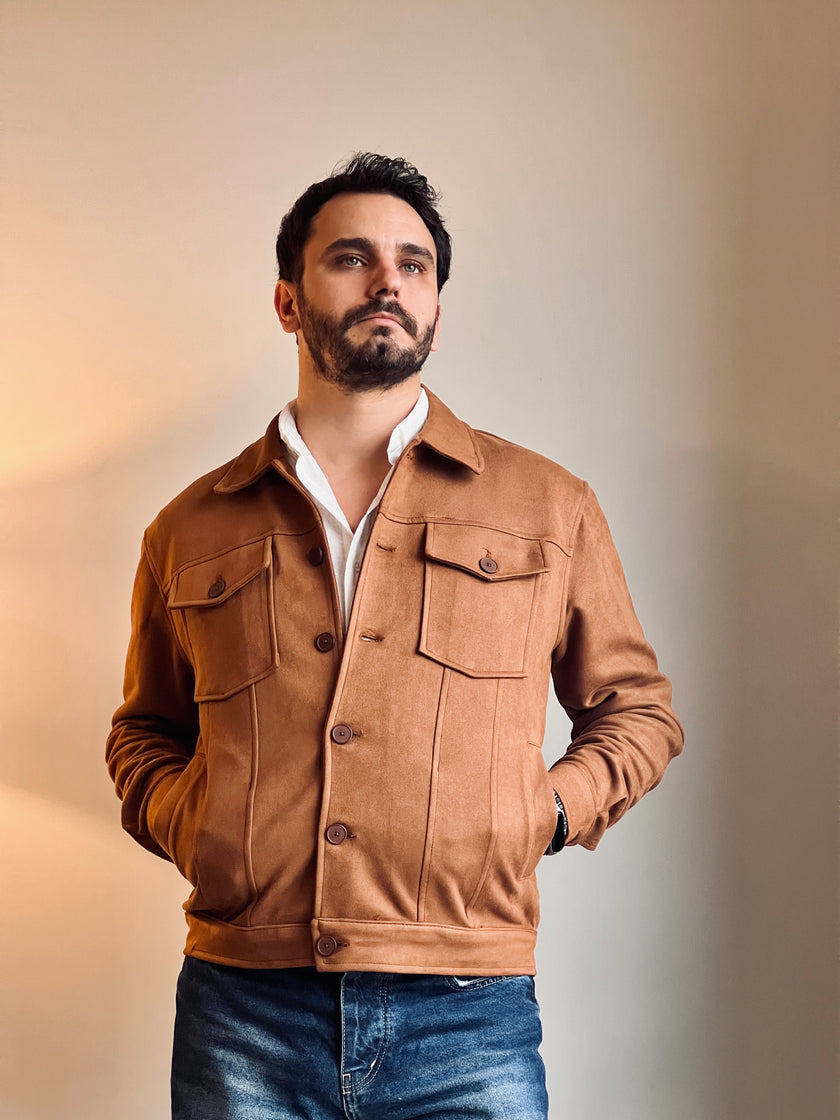 Süet Scuba Dört Cepli Regular Fit Erkek Ceket Tarçın