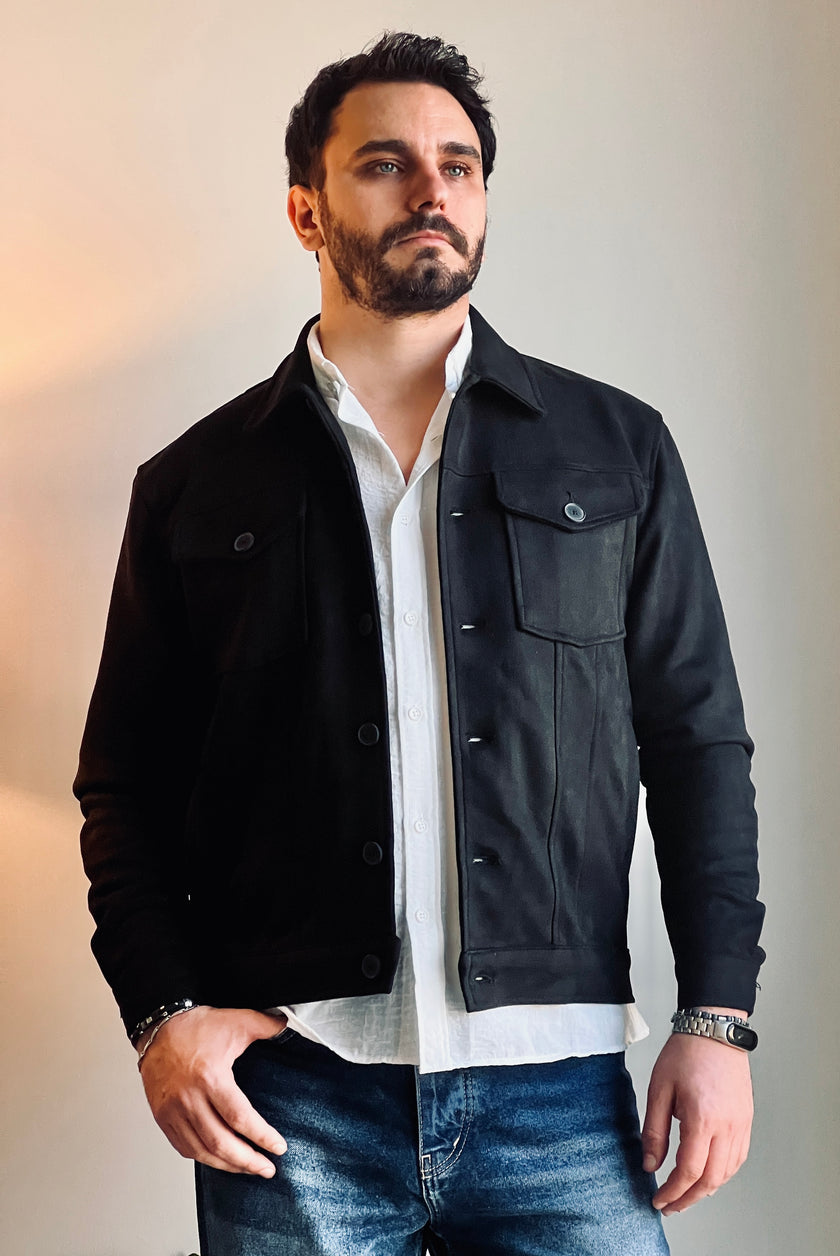 Süet Scuba Dört Cepli Regular Fit Erkek Ceket Siyah