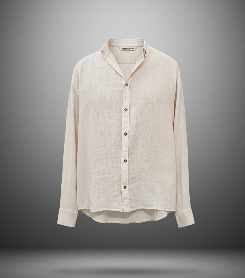 Bej Keten Görünümlü Erkek Gömlek