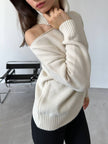 One Shoulder Cut-Out Detailed Cream Turtleneck Women's Knitwear Sweater