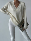 V-Neck Ecru Relax Fit Women's Knitwear Sweater