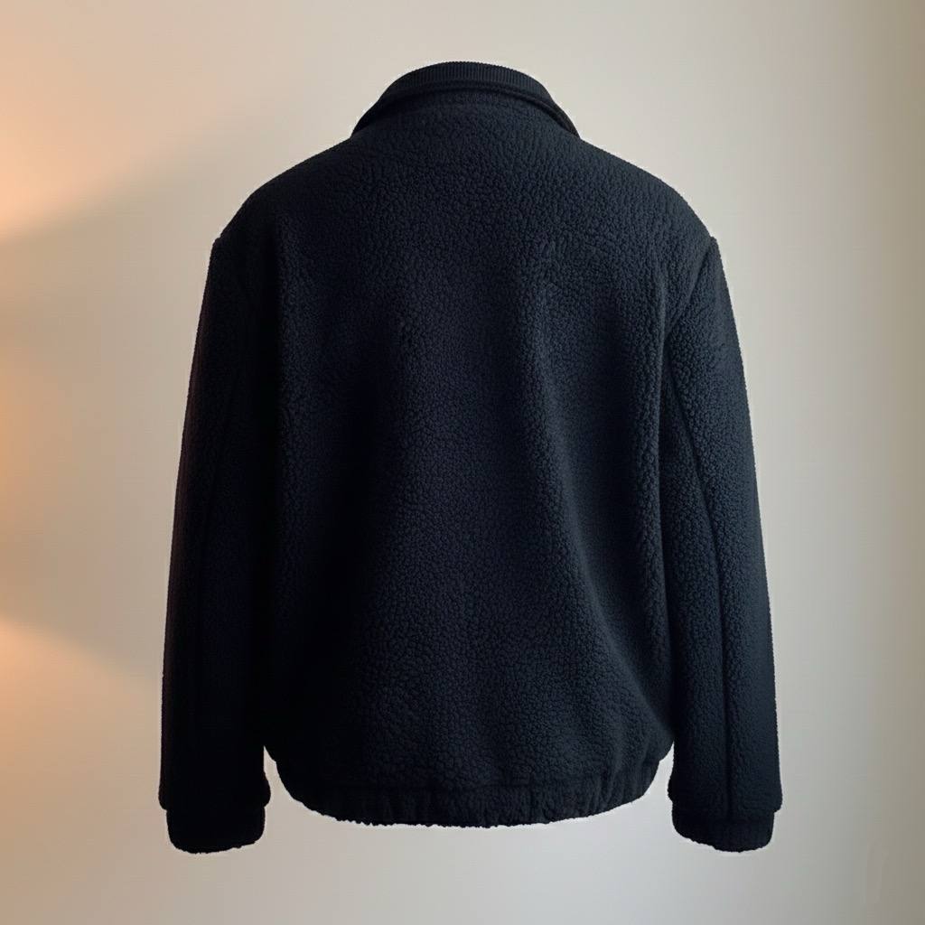 Black Plush (Teddy) and Velvet Detailed Classic Collar Men's Coat Jacket