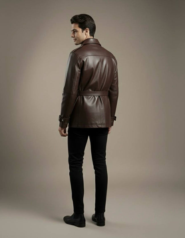 BELT-PLATED LEATHER PARKA JACKET