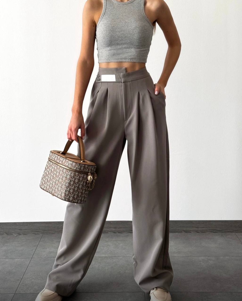 Yüksek Bel Pileli Kemer Bol Paça Wide Leg Kadın Kumaş Pantolon