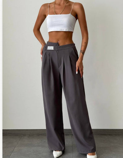 Yüksek Bel Pileli Kemer Bol Paça Wide Leg Kadın Kumaş Pantolon