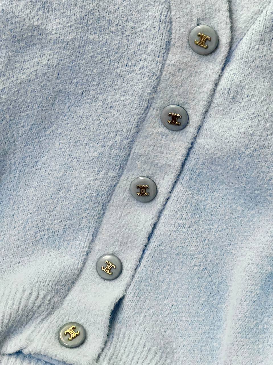 Bebe Mavisi Oversize V Yaka Lüks Düğmeli Salaş Premium Örgü Peluş Dokulu Hırka