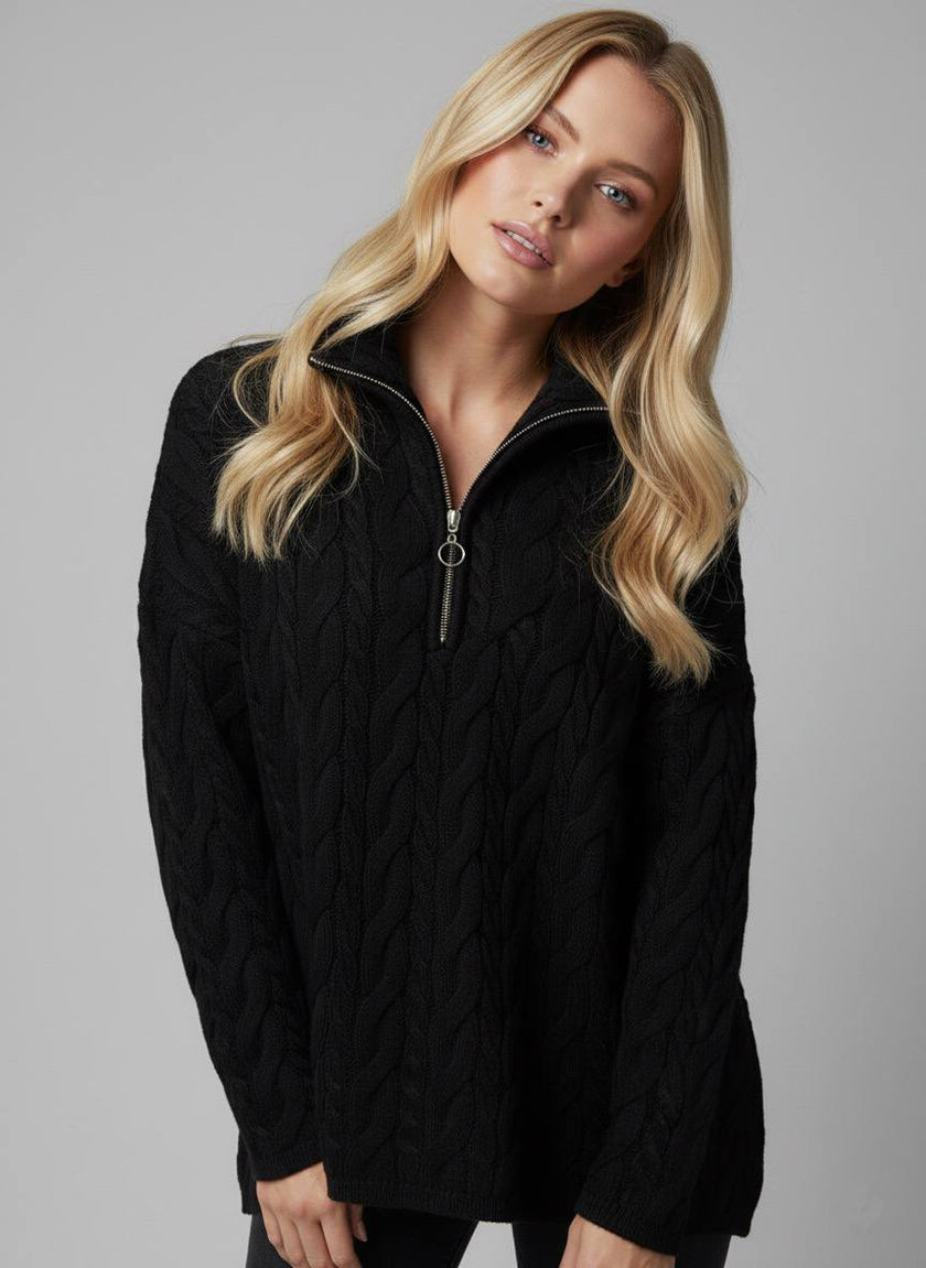 Pinterest Tarzı Gri V Yaka Polo Yaka Saç Örgü Oversize Triko Kazak