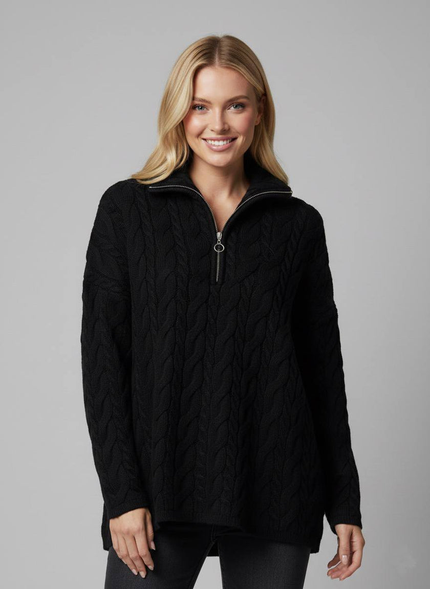 Pinterest Tarzı Gri V Yaka Polo Yaka Saç Örgü Oversize Triko Kazak