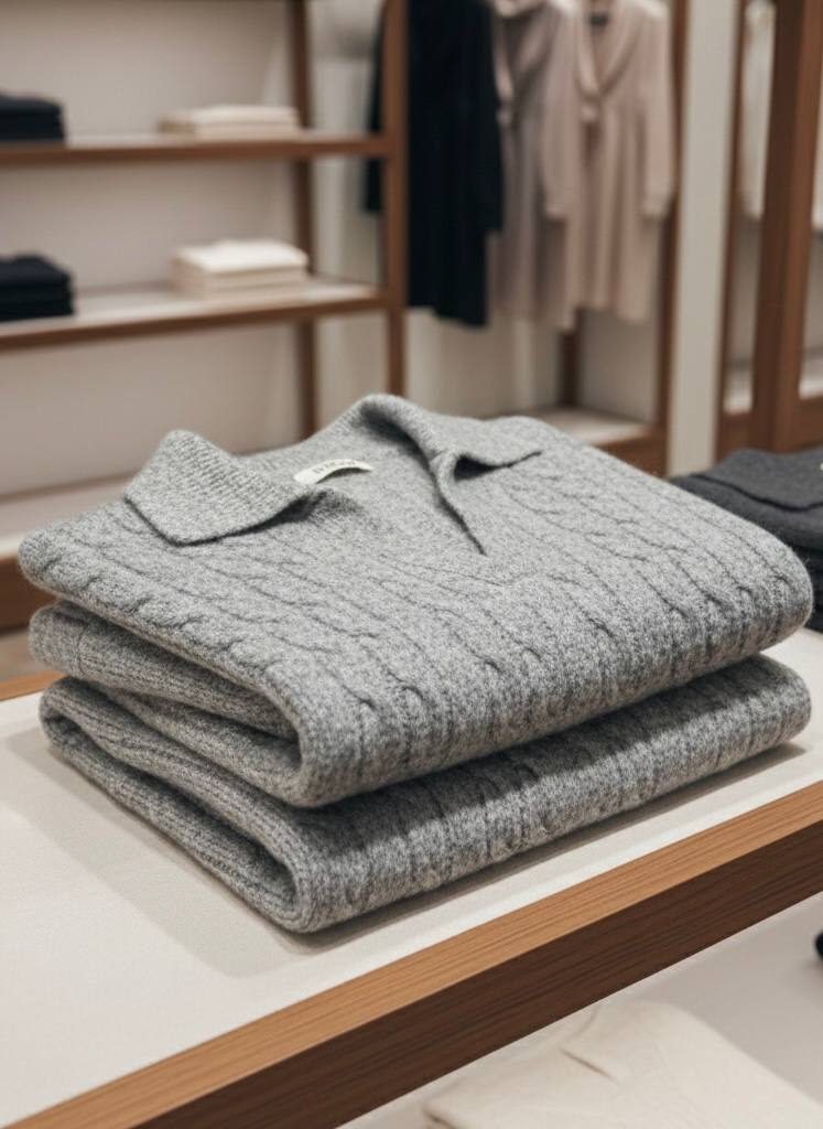 Pinterest Tarzı Gri V Yaka Polo Yaka Saç Örgü Oversize Triko Kazak