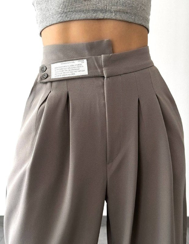 Yüksek Bel Pileli Kemer Bol Paça Wide Leg Kadın Kumaş Pantolon