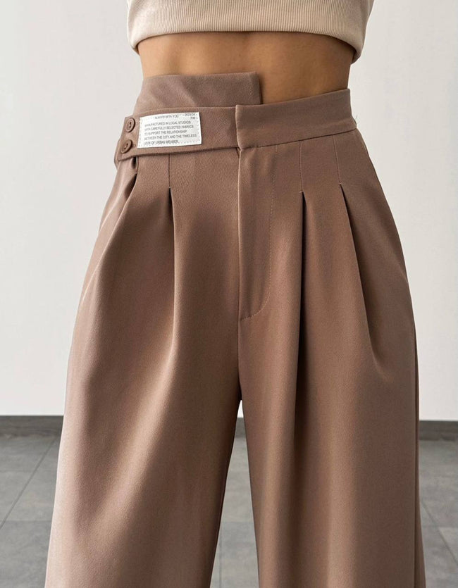 Yüksek Bel Pileli Kemer Bol Paça Wide Leg Kadın Kumaş Pantolon