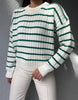 Vintage Style Green Striped Crew Neck Women's Knitwear Sweater