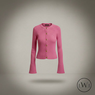 Bisiklet Yaka Altın Düğmeli Fitilli Triko Hırka