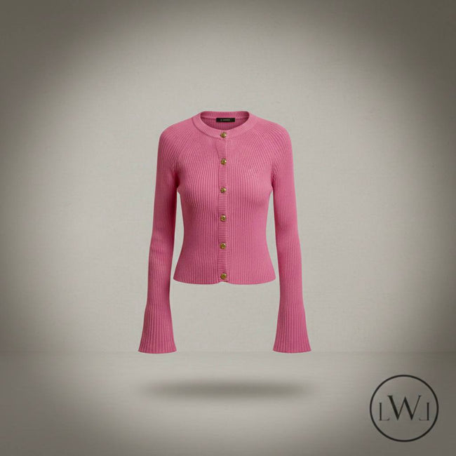 Bisiklet Yaka Altın Düğmeli Fitilli Triko Hırka