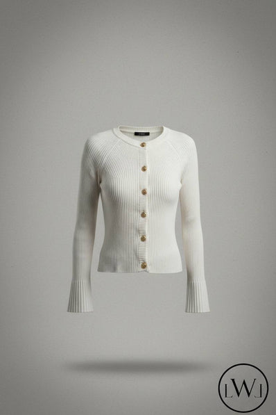 Bisiklet Yaka Altın Düğmeli Fitilli Triko Hırka