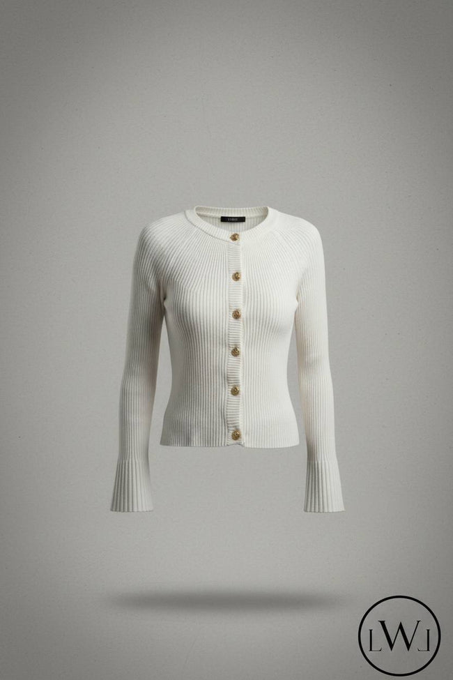 Bisiklet Yaka Altın Düğmeli Fitilli Triko Hırka