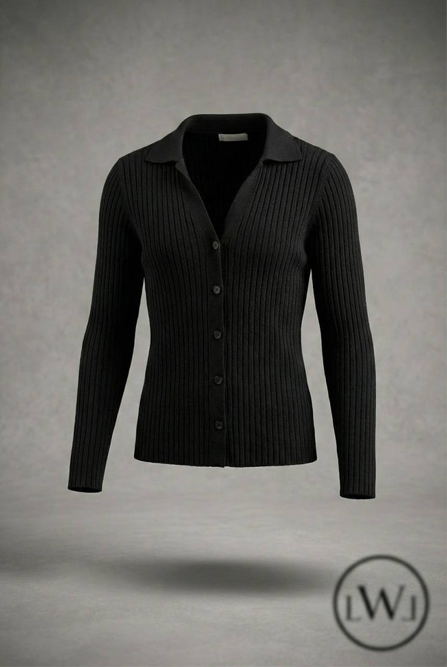 Polo Yakalı Fitilli Kadın Hırka Bluz