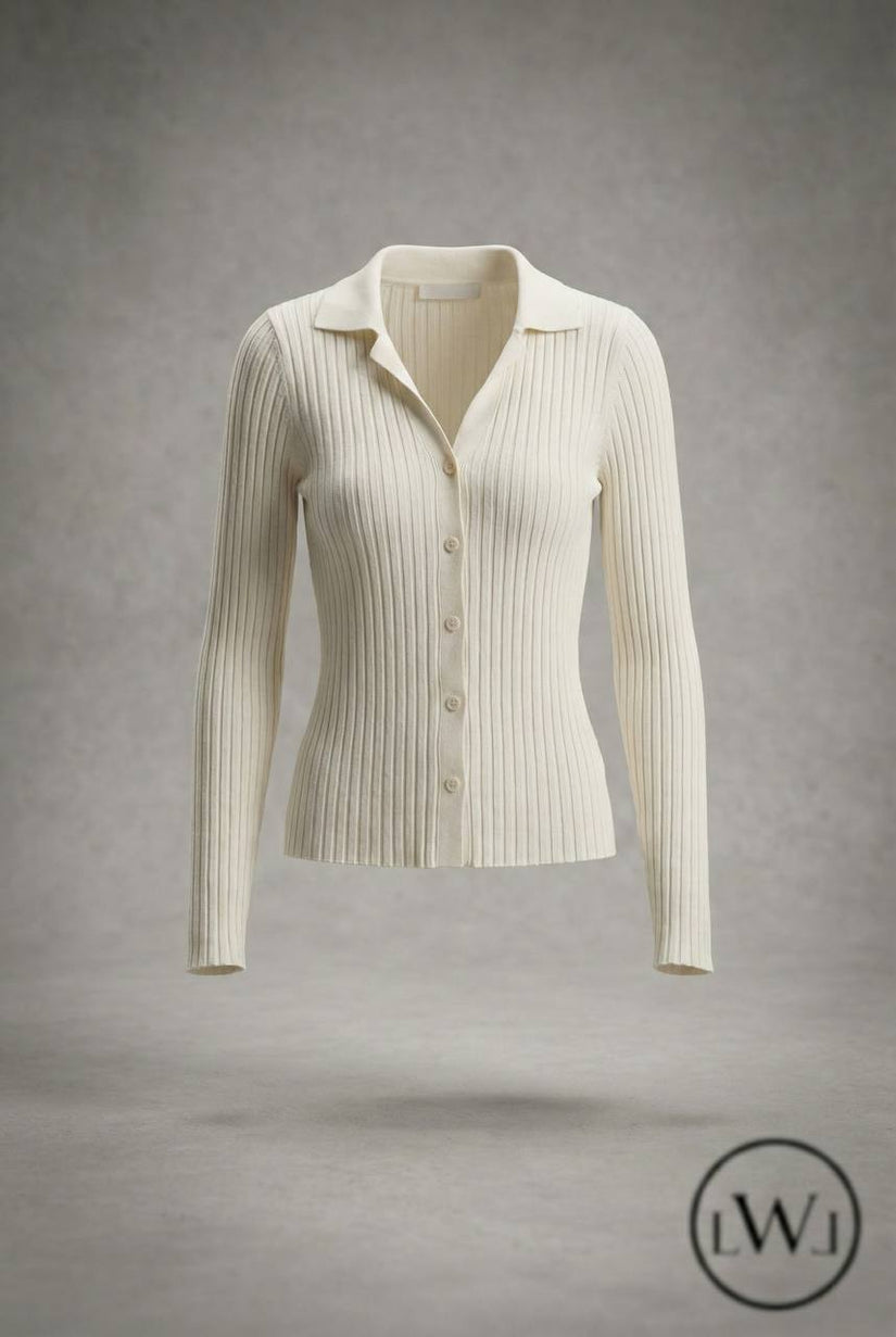 Polo Yakalı Fitilli Kadın Hırka Bluz