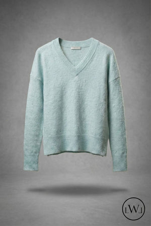 Su Yeşili V Yaka Düşük Omuz Salaş Triko Kazak