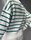 Vintage Style Green Striped Crew Neck Women's Knitwear Sweater