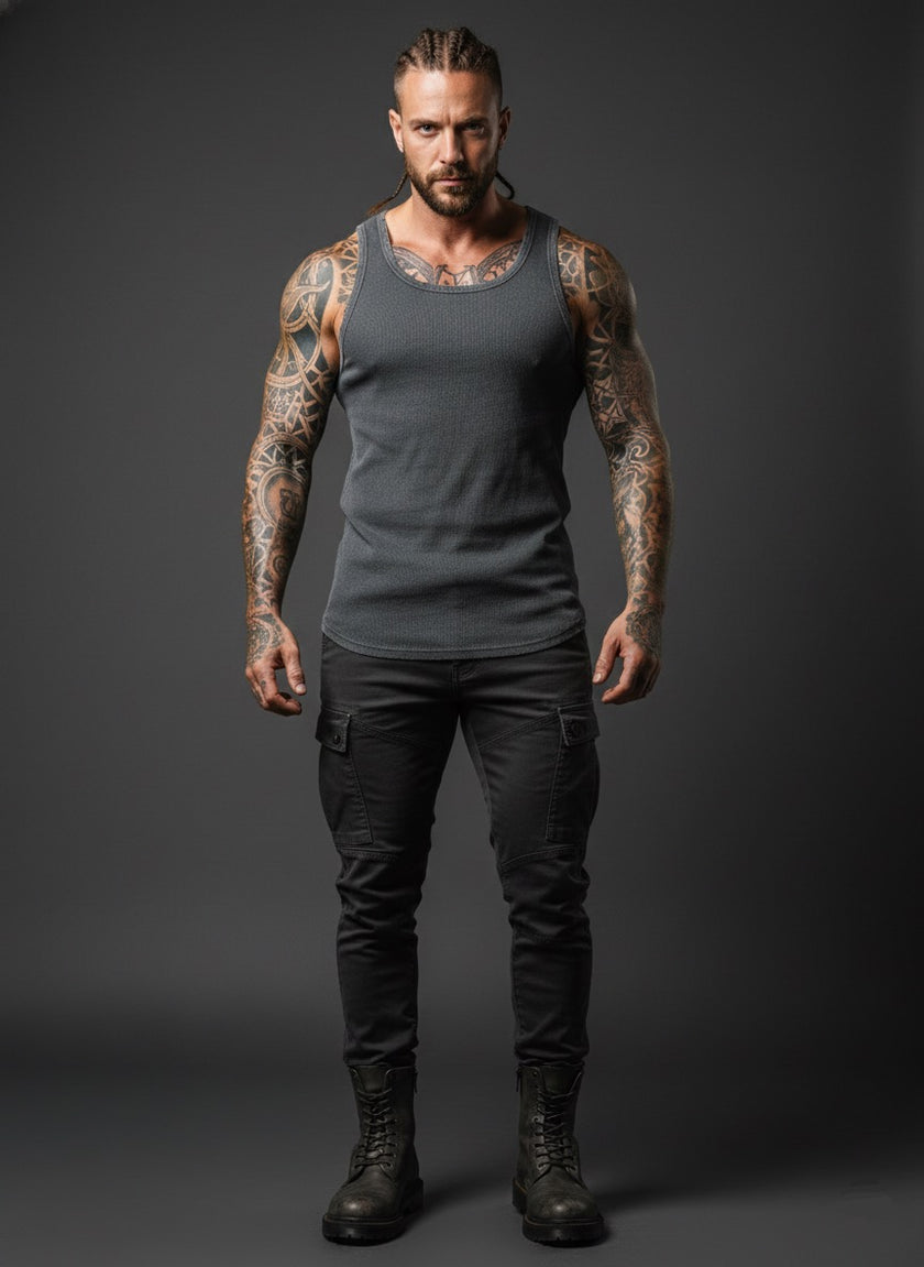 Yıkamalı Eskitmeli Tank Top Kaşkorse Atlet