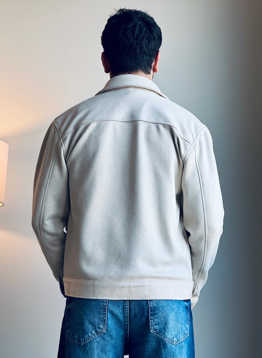 Süet Scuba Dört Cepli Regular Fit Erkek Ceket Krem