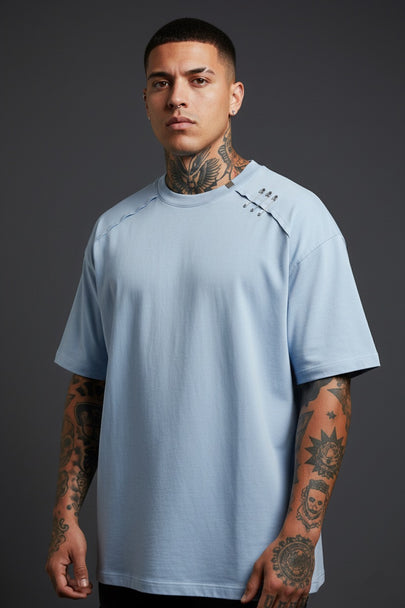 Ice Blue Oversized T-Shirt – Relax Fit, Asymmetrical Stitched Modern Men's T-Shirt