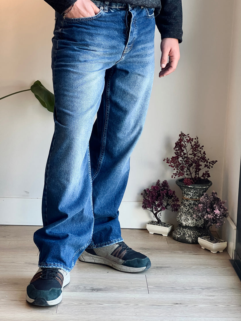 Baggy Model Taşlamalı Regular Fit Jean Pantolon - Mavi