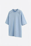 Buz Mavi Oversize Tişört – Relax Fit, Asimetrik Dikişli Modern Erkek T-Shirt