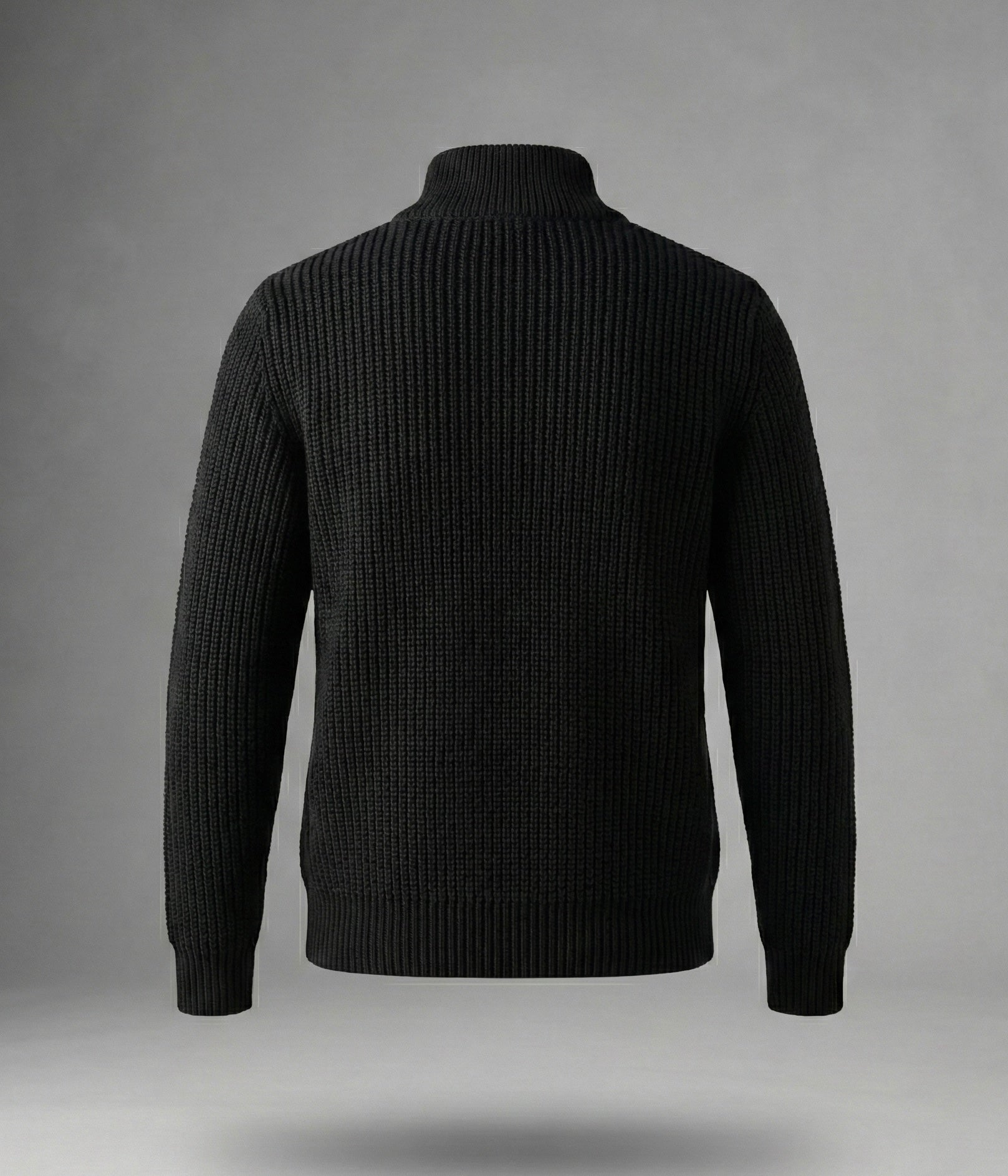 Yarım Fermuarlı Siyah Dik Yaka Kalın Fitilli Erkek Triko Kazak Siyah