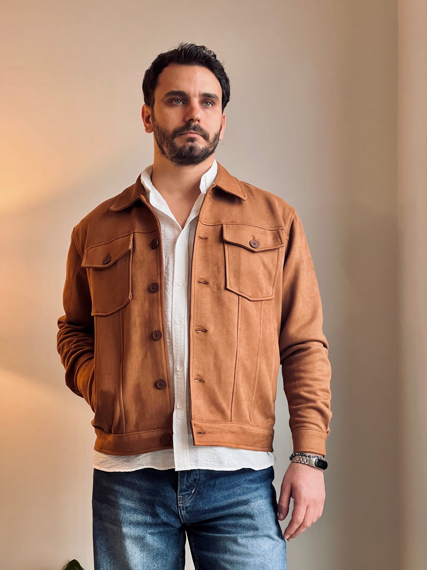 Süet Scuba Dört Cepli Regular Fit Erkek Ceket Tarçın
