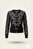 Black Openwork Seasonal Knitwear Cardigan with Gold Buttons