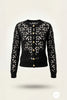 Black Openwork Seasonal Knitwear Cardigan with Gold Buttons