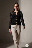 Black Openwork Seasonal Knitwear Cardigan with Gold Buttons