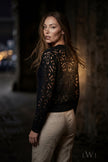 Black Openwork Seasonal Knitwear Cardigan with Gold Buttons