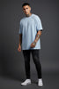 Ice Blue Oversized T-Shirt – Relax Fit, Asymmetrical Stitched Modern Men's T-Shirt
