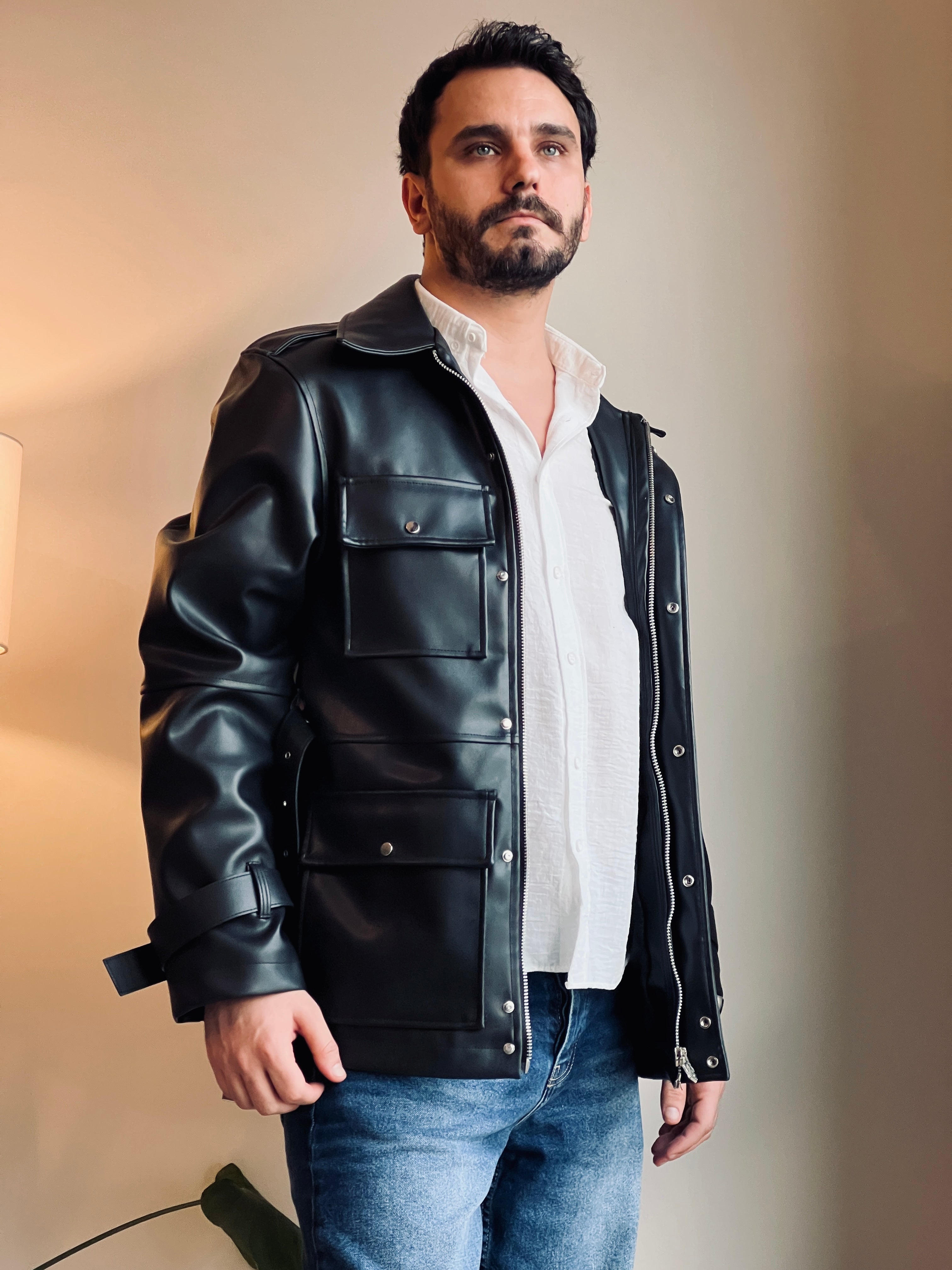 KEMERLİ DERİ PARKA CEKET