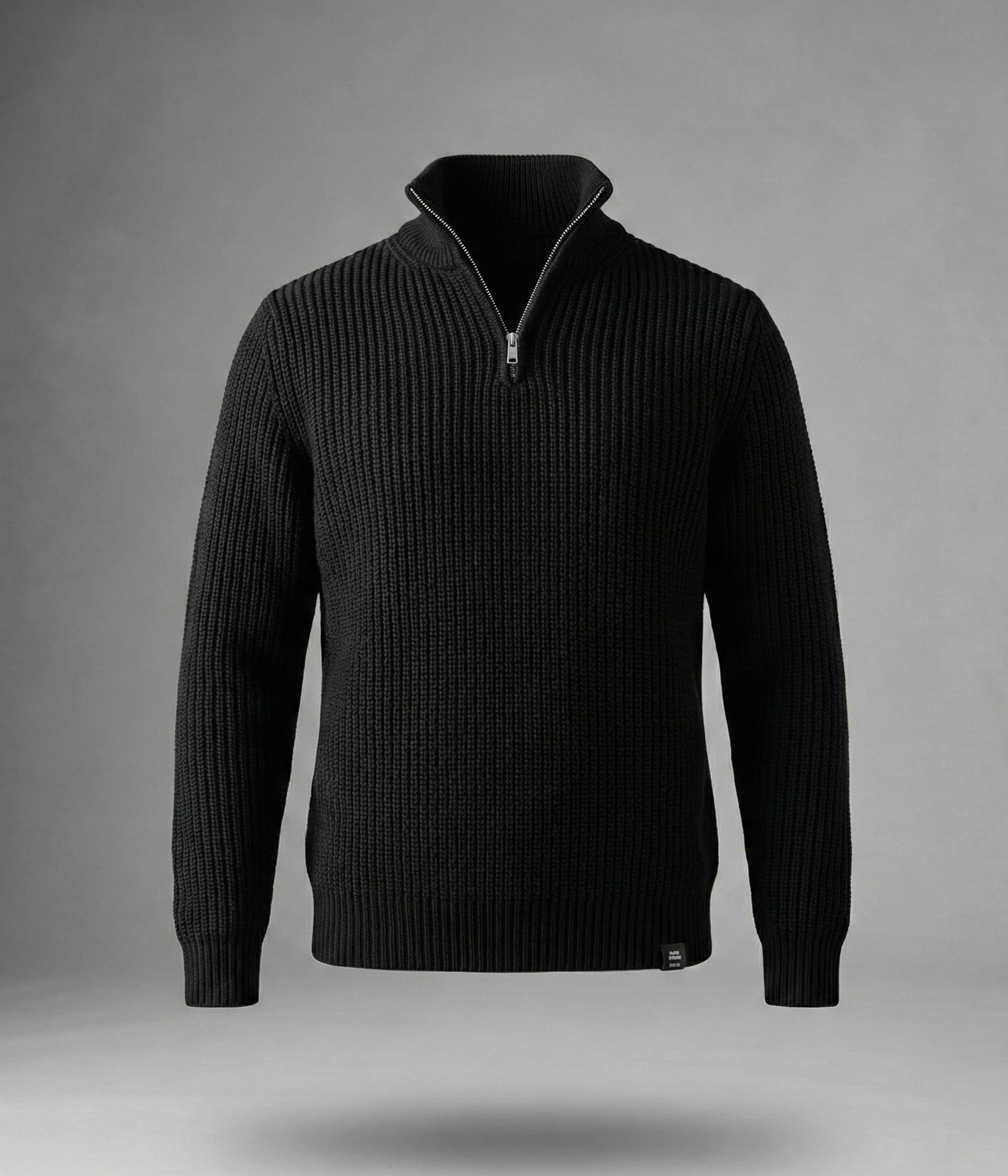 Yarım Fermuarlı Siyah Dik Yaka Kalın Fitilli Erkek Triko Kazak Siyah