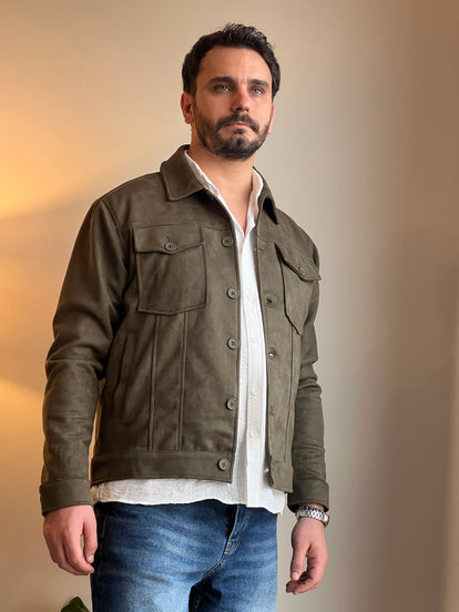 Süet Scuba Dört Cepli Regular Fit Erkek Ceket Haki