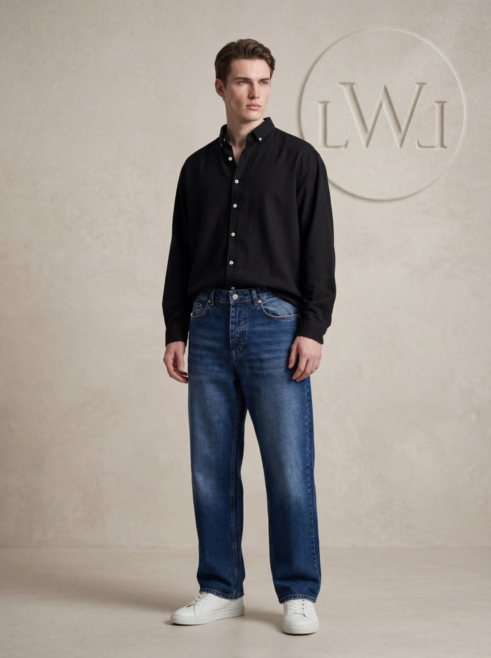 Baggy Model Taşlamalı Regular Fit Jean Pantolon - Mavi