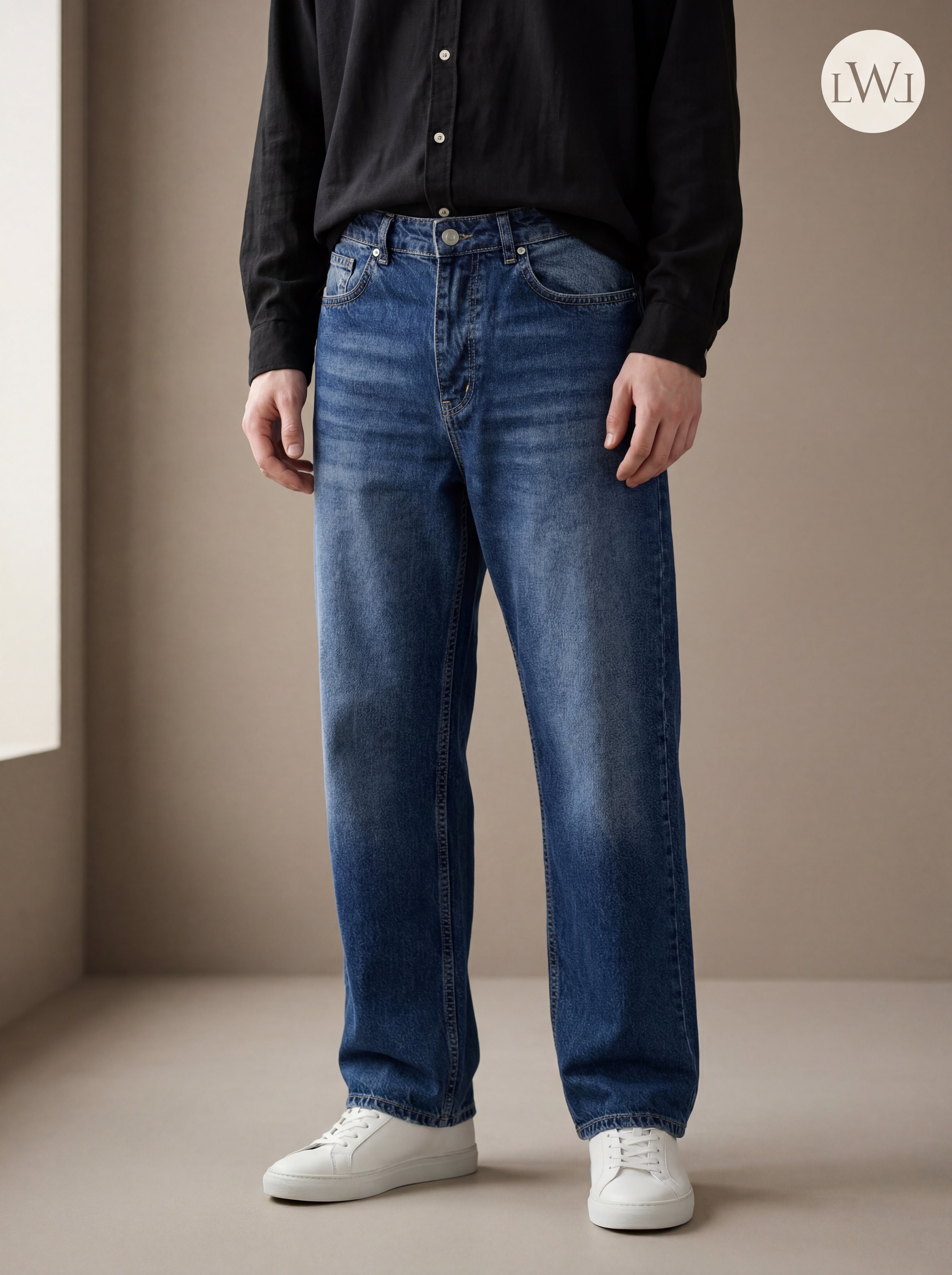 Baggy Model Taşlamalı Regular Fit Jean Pantolon - Mavi