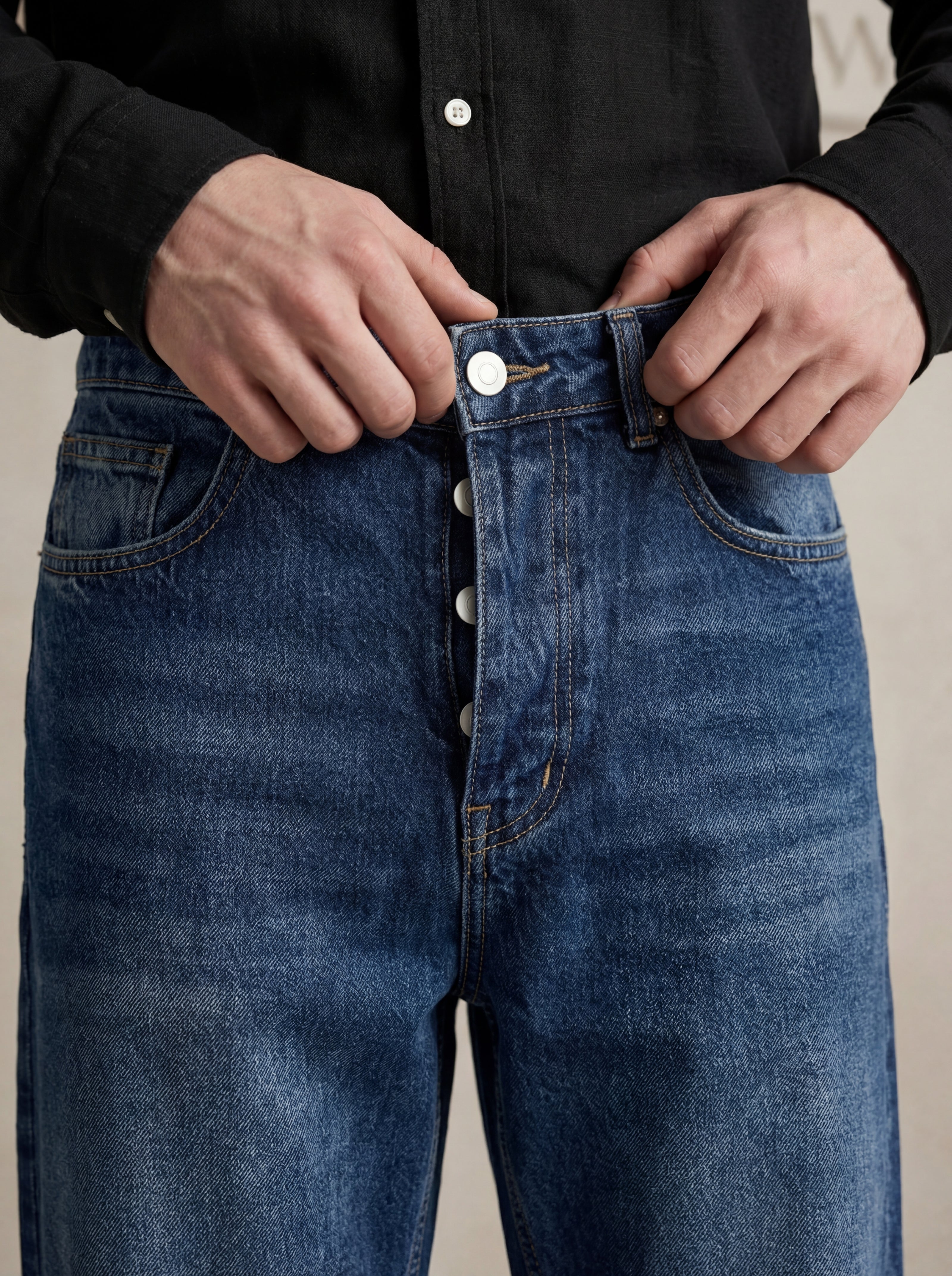 Baggy Model Taşlamalı Regular Fit Jean Pantolon - Mavi