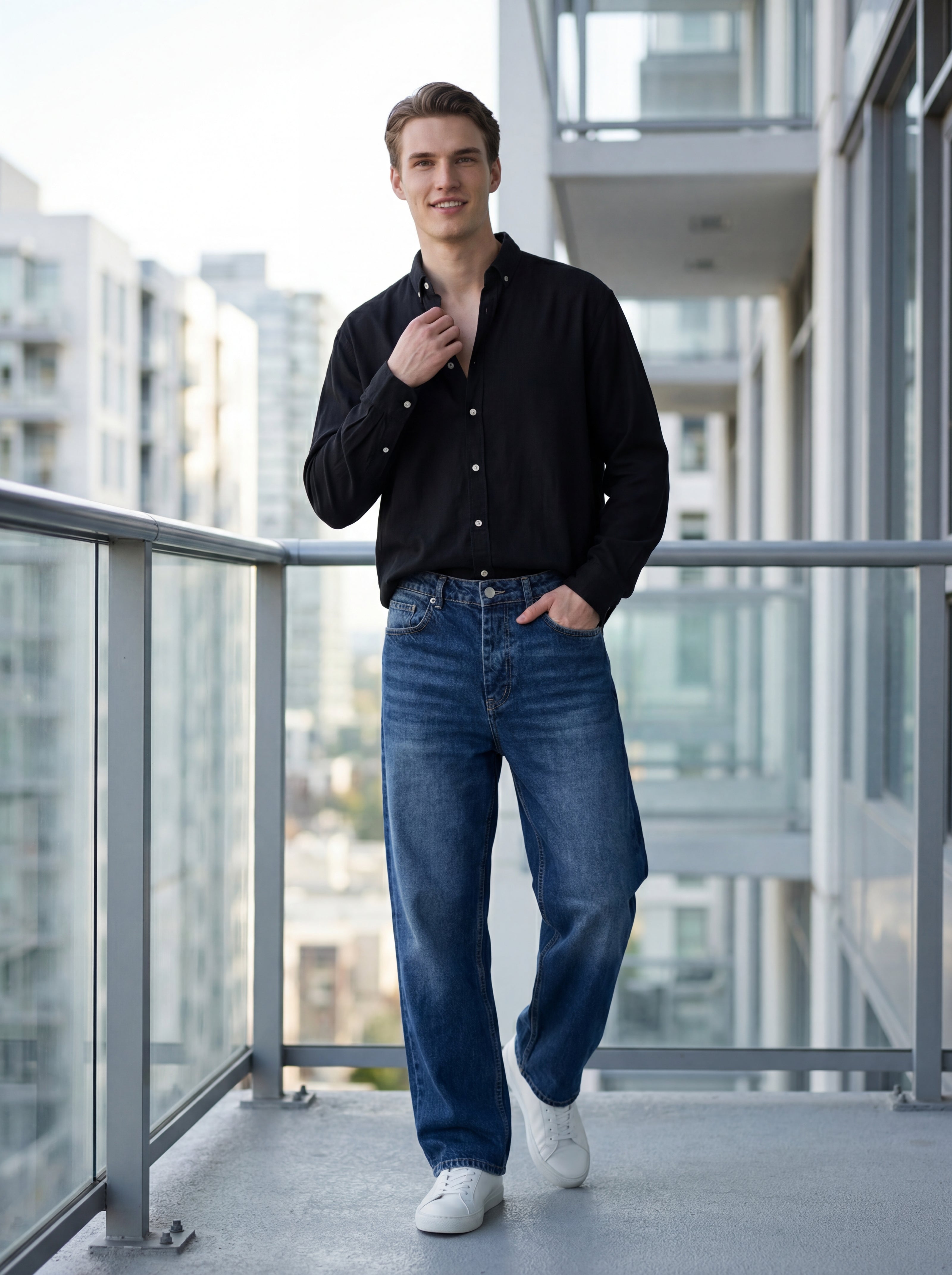 Baggy Model Taşlamalı Regular Fit Jean Pantolon - Mavi